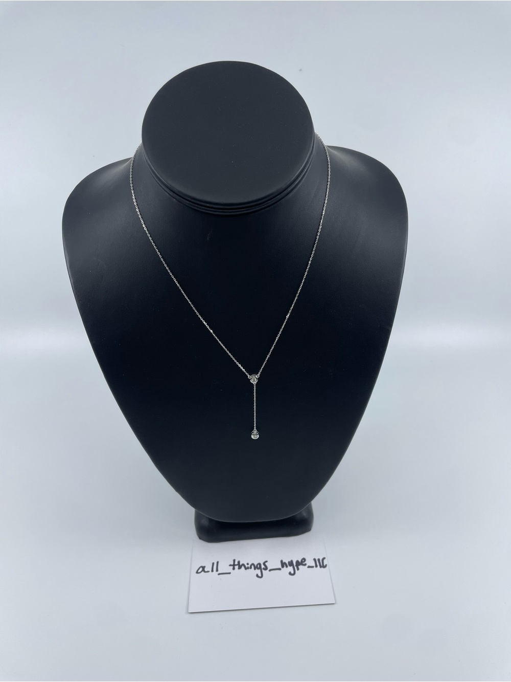 14K White Gold Natural Diamond Dangle Y Necklace 16” SI Round Diamond 1.78 Gram